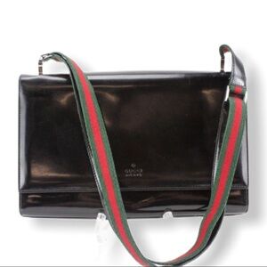 Vintage Gucci Tom Ford Black Fold Over Patent Leather Shoulder Bag